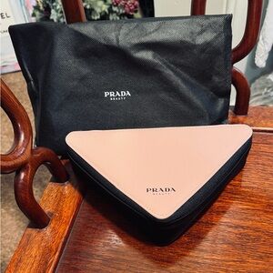 NWT Prada Beauty Black and Pink Triangle Pouch and Dust Bag GREAT LUXURY GIFT!
